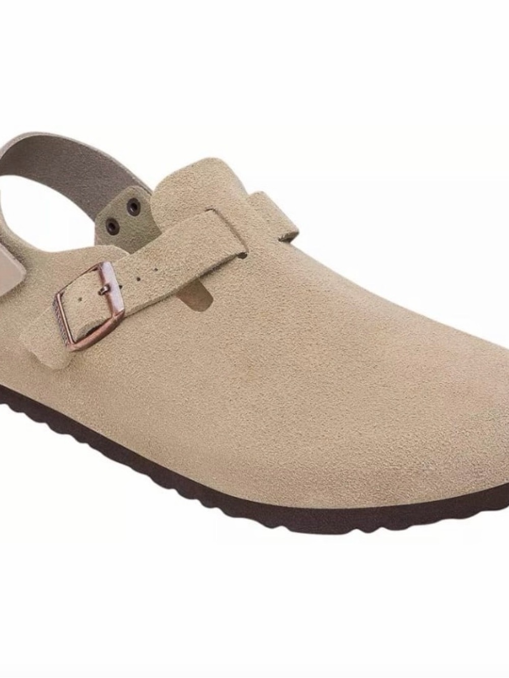 Birkenstock Women's Suede Clog in Light Beige with Adjustable Buckle style Tokio